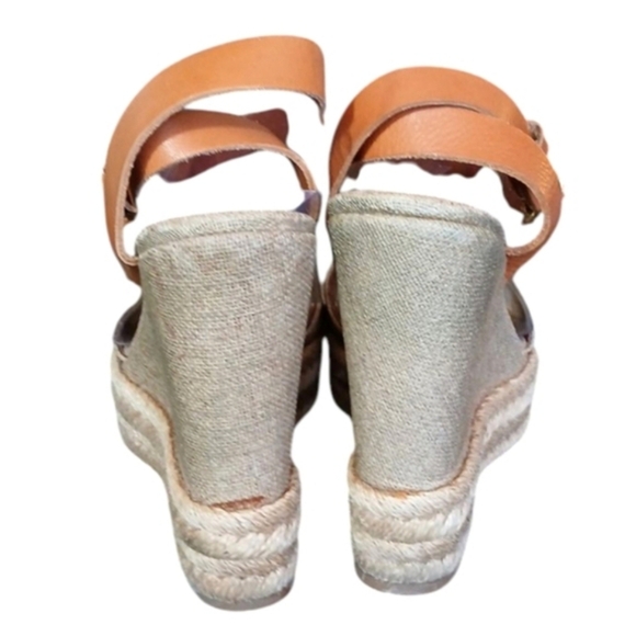 Tory Burch Espagrille Wedges Tan Open Toe Ankle Strap Sandals Size 9 B - Picture 8 of 13